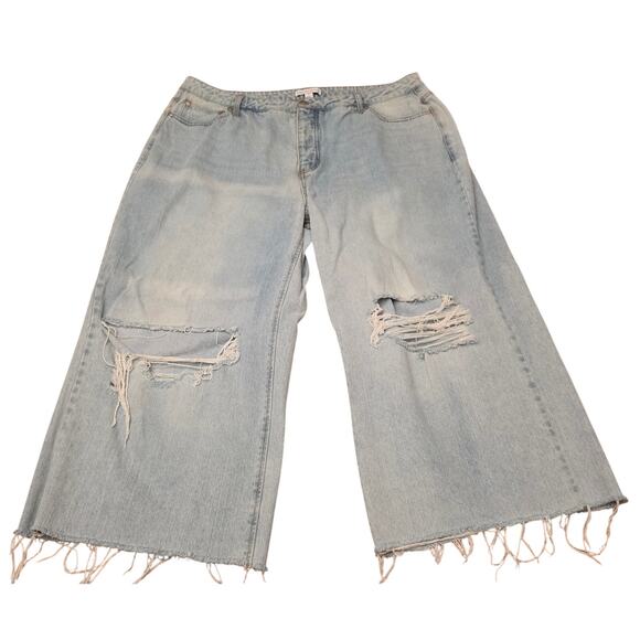 And Now This Distressed Wide Leg Jeans Womens 18W Light Wash Raw Hem Small Stain - Picture 1 of 6